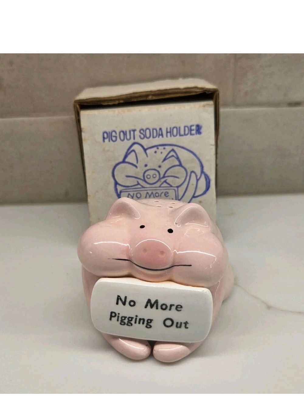 “No More Pigging Out” Vintage Ceramic Pig Baking Soda Holder (for refrigerator)